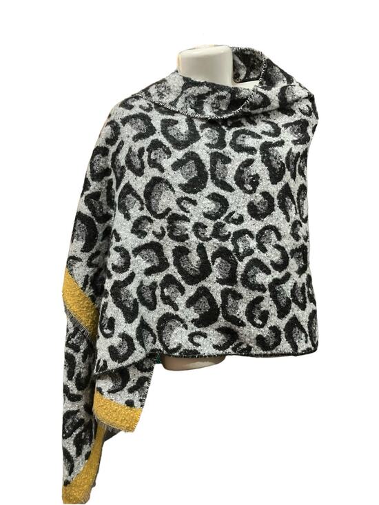 COLLECTION EIGHTEEN Sweaters - Collection Eighteen Women's B/W & Yellow Animal Print Pashmina Sweater Wrap OS